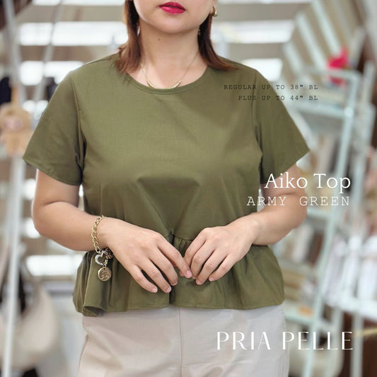 Pria Pelle Women's Aiko top - Cotton Blend Army Green - Non Stretch - Regular and Plus Size
