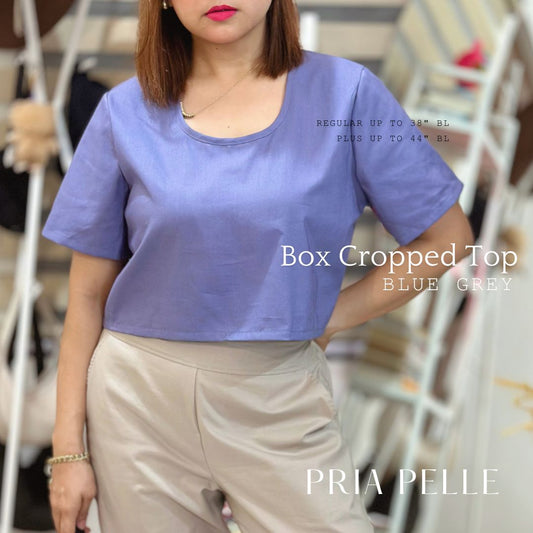 Pria Pelle Women's Cropped square top - Linen Blend Blue Grey - Premium Cotton Blend Fabric - Non Stretch -