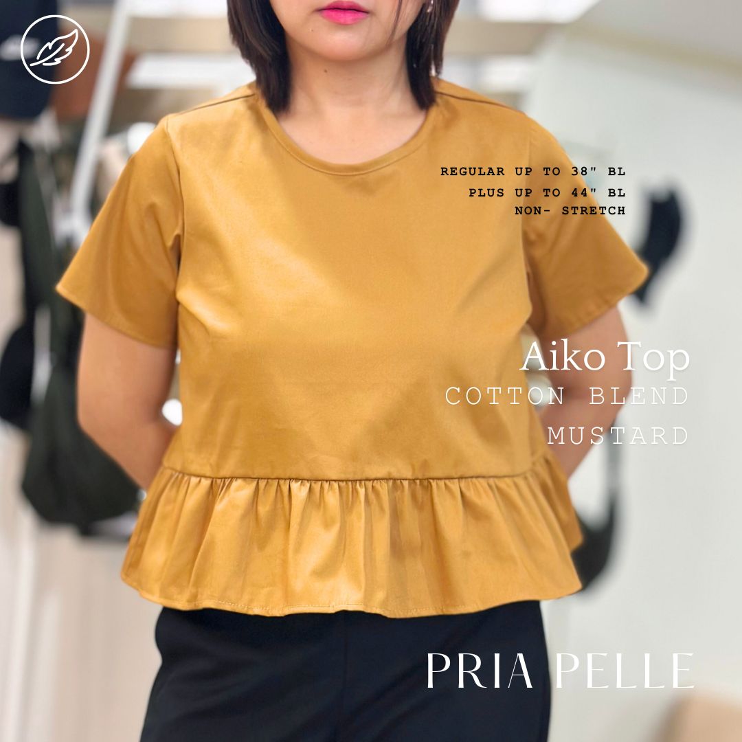Pria Pelle Women's Aiko top -  Cotton Blend Mustard - Non Stretch - Regular and Plus Size