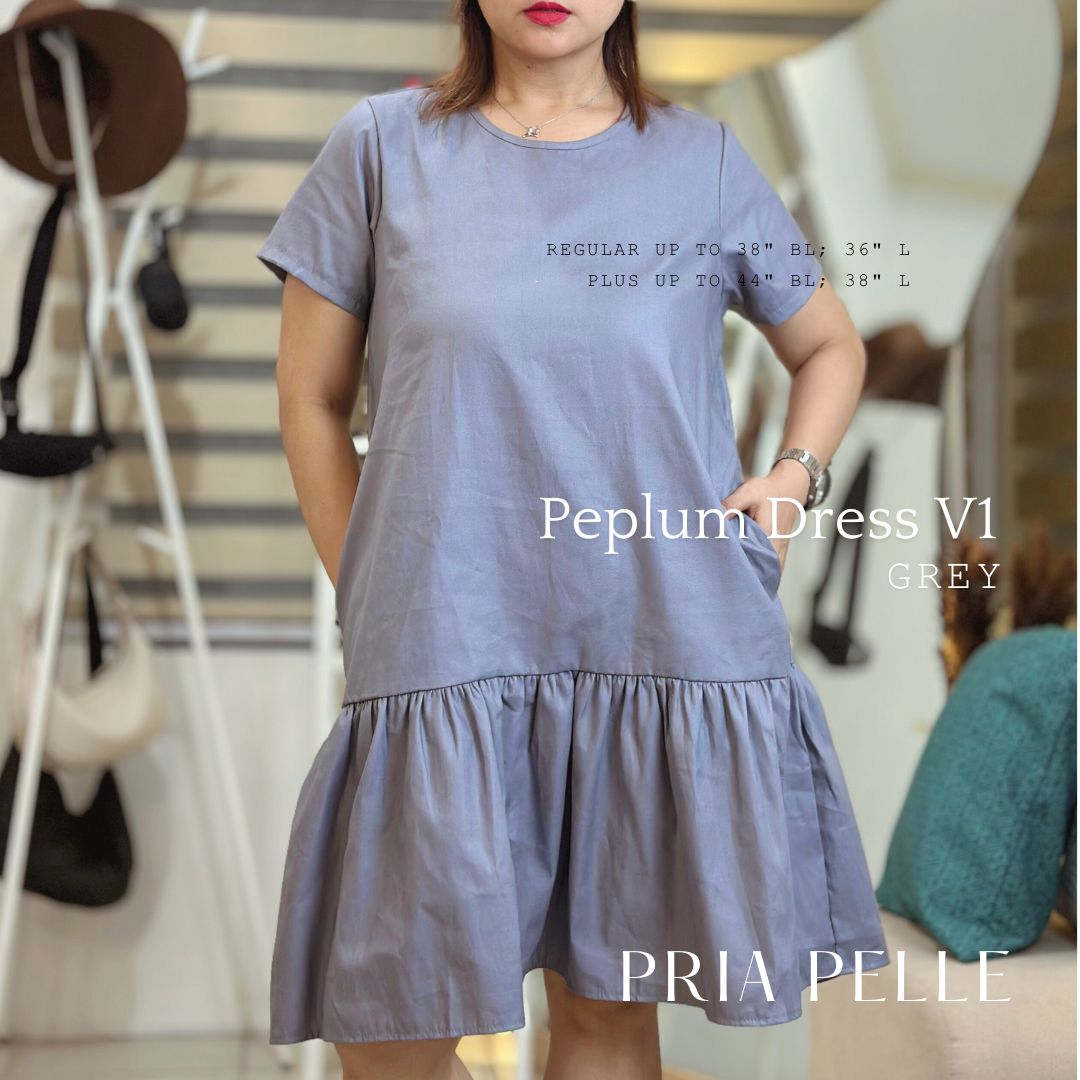 Pria Pelle Peplum Dress V1 - Linen Blend Grey - Non Stretch -