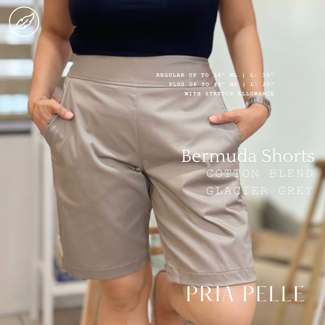 Pria Pelle Bermuda Shorts - Cotton Blend Glacier Grey - Regular | Regular & Plus Sizes | Non-Stretch