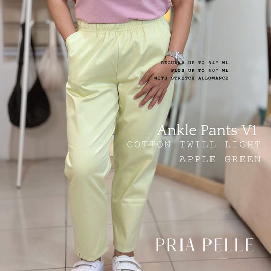 Pria Pelle Easy Ankle Pants in Cotton Twill Light Apple Green (Fully Gartered - Stretch)