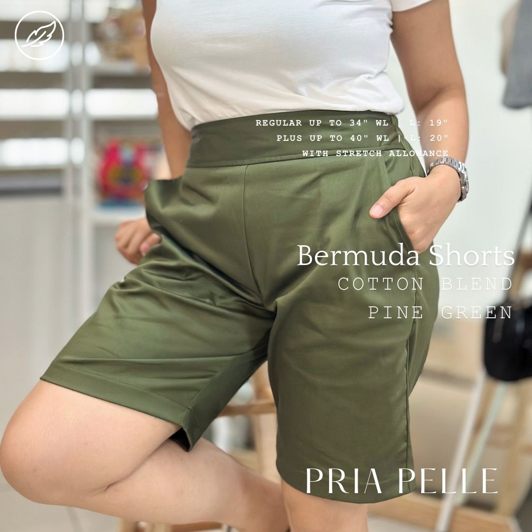 Pria Pelle Bermuda Shorts - Cotton Blend Pine Green - Regular | Regular & Plus Sizes | Non-Stretch