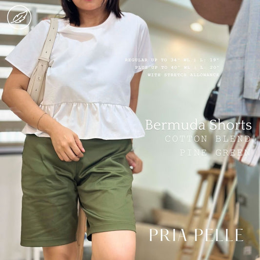 Pria Pelle Bermuda Shorts - Cotton Blend Pine Green - Regular | Regular & Plus Sizes | Non-Stretch