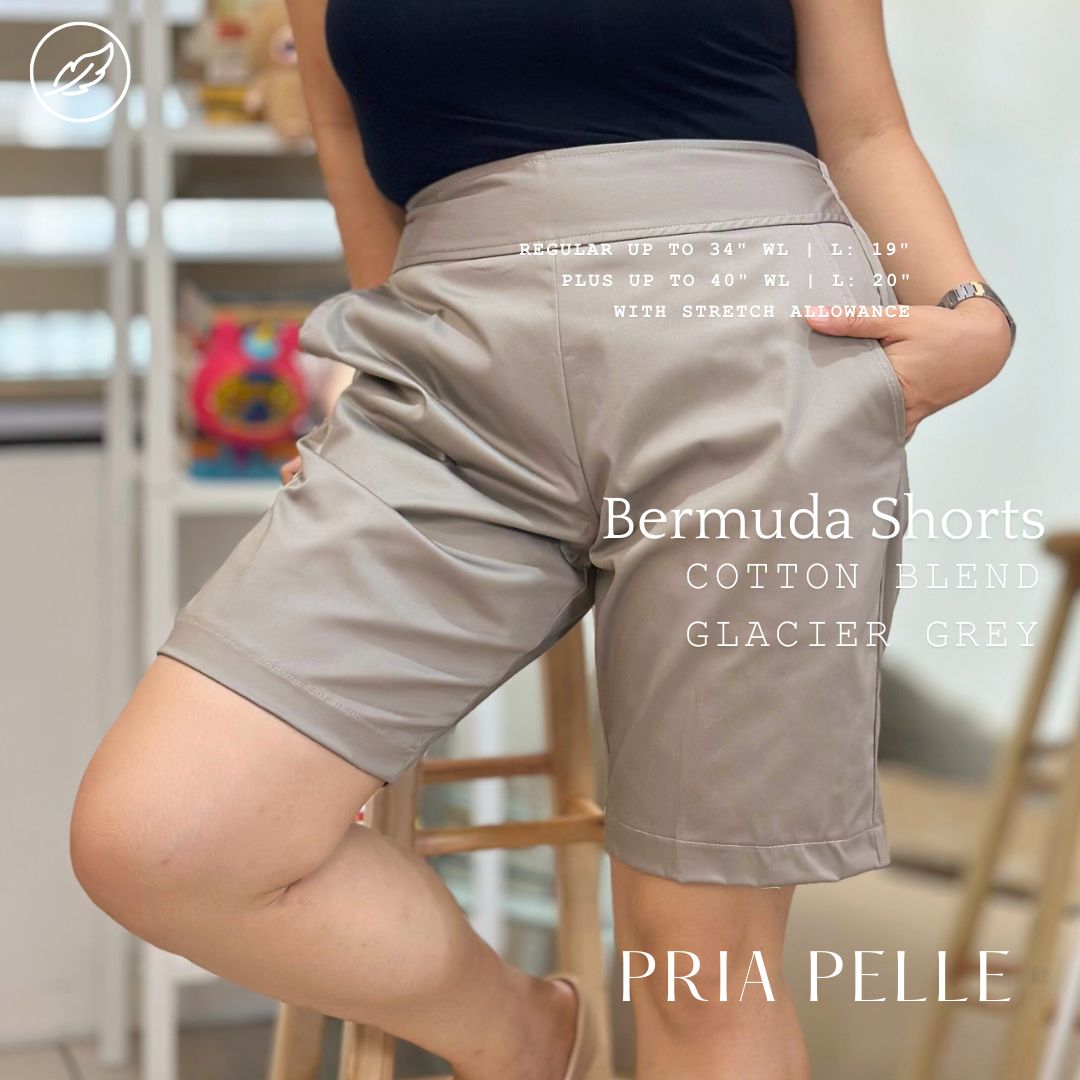 Pria Pelle Bermuda Shorts - Cotton Blend Glacier Grey - Regular | Regular & Plus Sizes | Non-Stretch