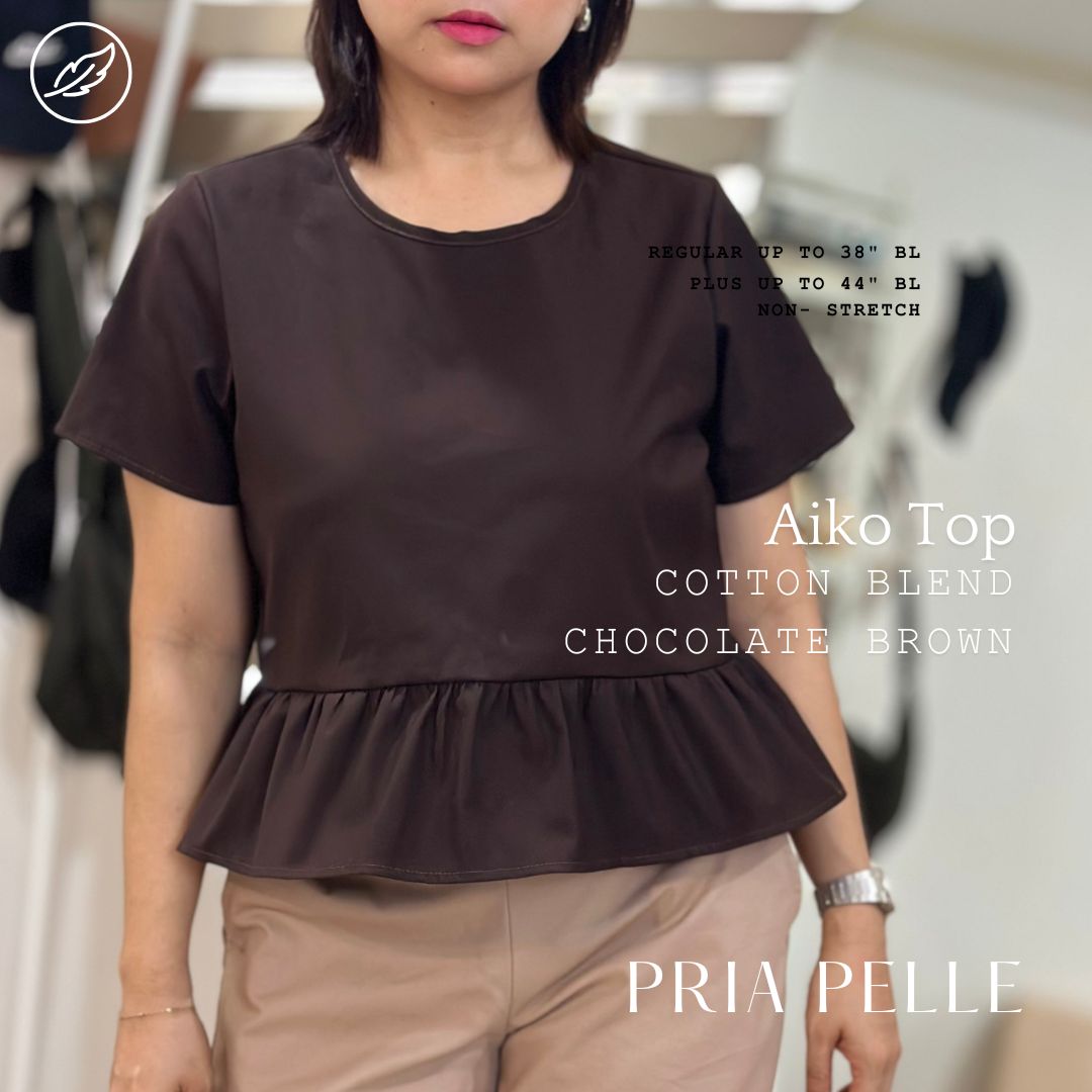 Pria Pelle Women's Aiko top -  Cotton Blend Chocolate Brown - Non Stretch - Regular and Plus Size (