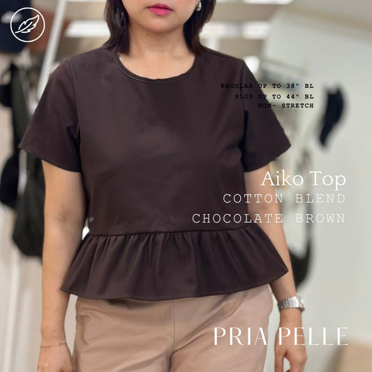 Pria Pelle Women's Aiko top -  Cotton Blend Chocolate Brown - Non Stretch - Regular and Plus Size (