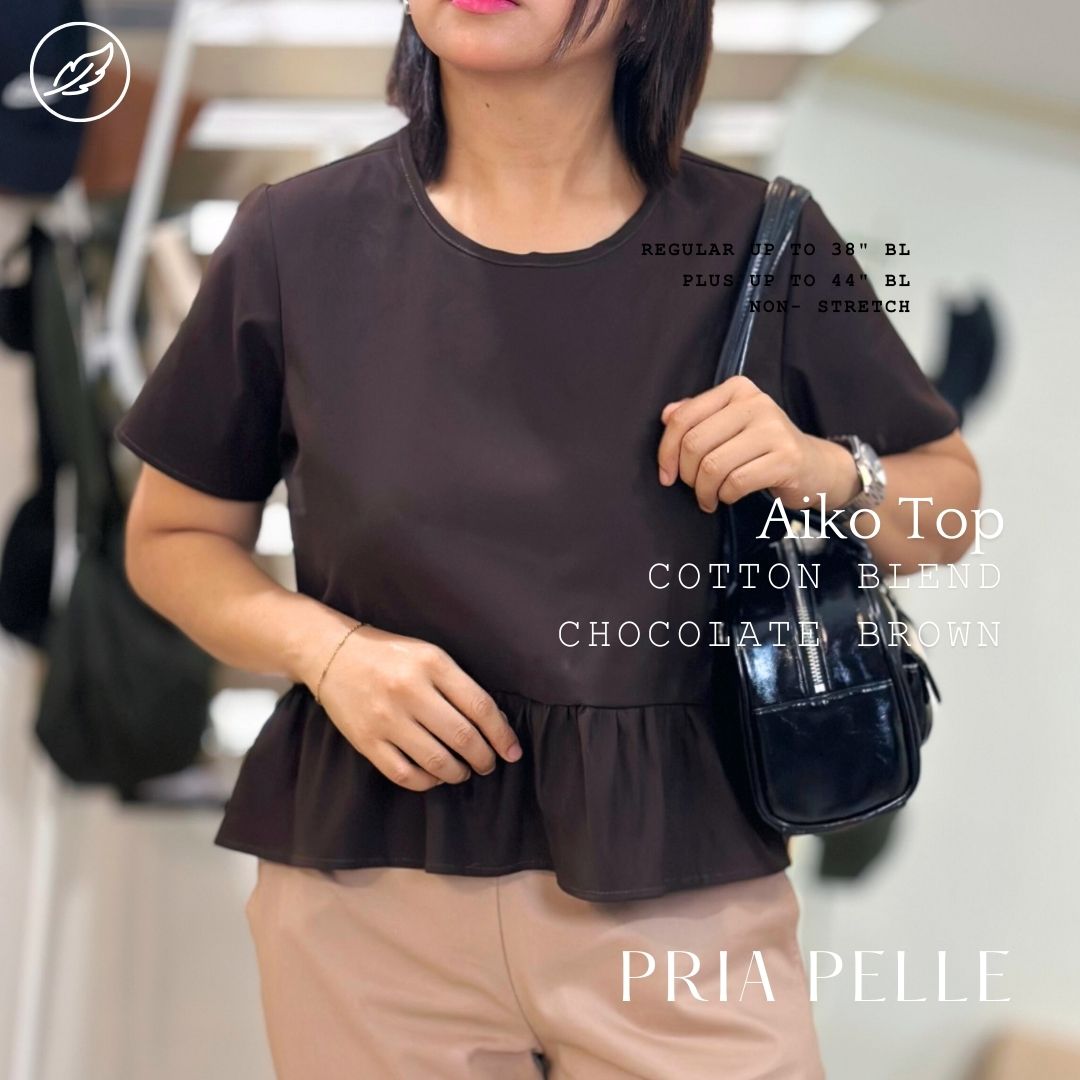 Pria Pelle Women's Aiko top -  Cotton Blend Chocolate Brown - Non Stretch - Regular and Plus Size (