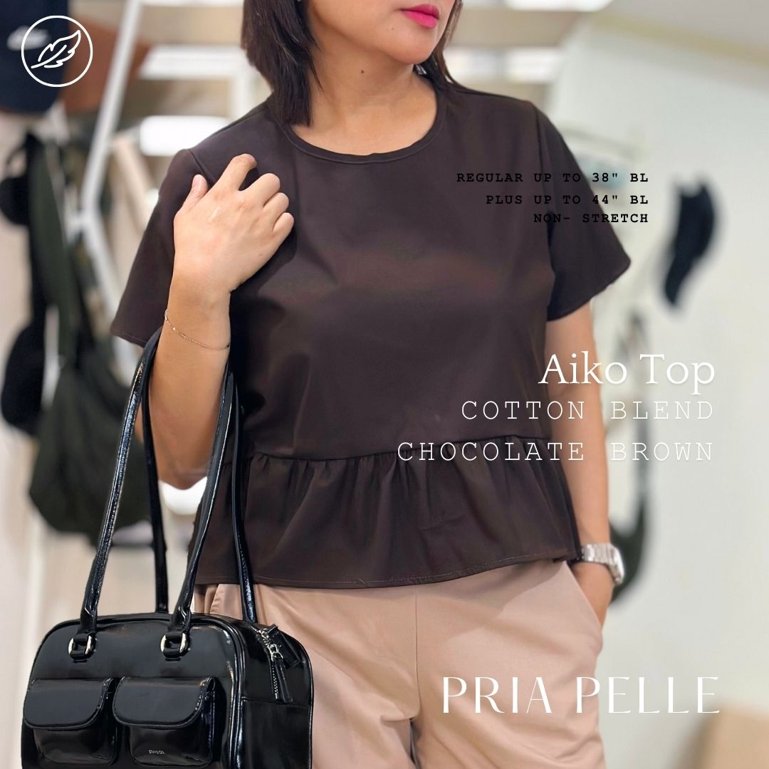 Pria Pelle Women's Aiko top -  Cotton Blend Chocolate Brown - Non Stretch - Regular and Plus Size (