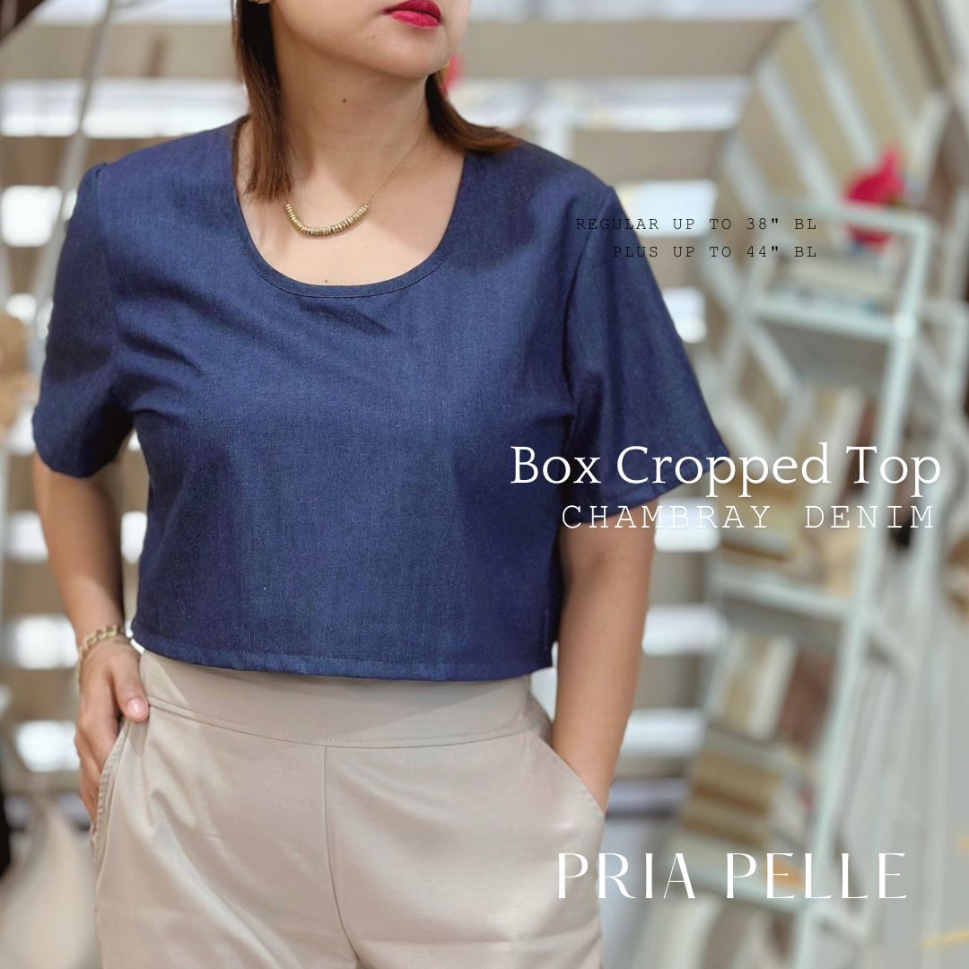 Pria Pelle Women's Cropped square top - Chambray Denim - Premium Cotton Blend Fabric - Non Stretch -