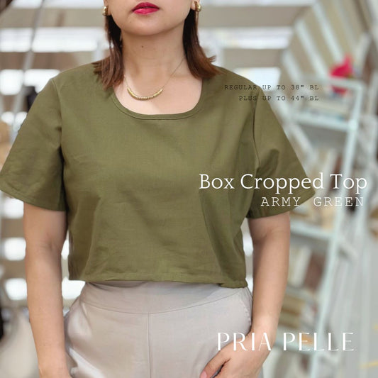 Pria Pelle Women's Cropped square top - Army Green - Premium Cotton Blend Fabric - Non Stretch -