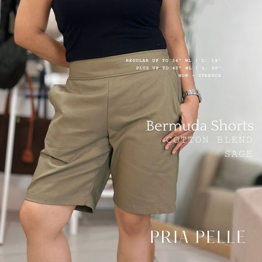 Pria Pelle Bermuda Shorts - Cotton Blend Sage | Regular & Plus Sizes | Non-Stretch