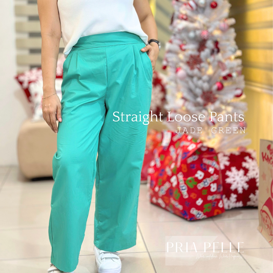 Pria Pelle Women's Straight Pleated Loose Pants | Jade Green  | Non-Stretch