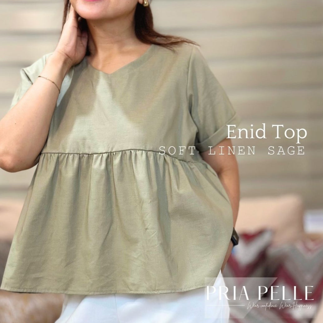 Pria Pelle Enid Elegant Top - Premium Soft Linen Sage (Non Stretch)