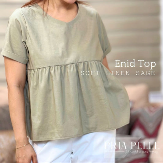 Pria Pelle Enid Elegant Top - Premium Soft Linen Sage (Non Stretch)