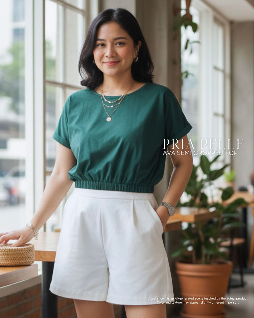 Pria Pelle Ava Semi Cropped Top - Twill Blend Sacramento Green