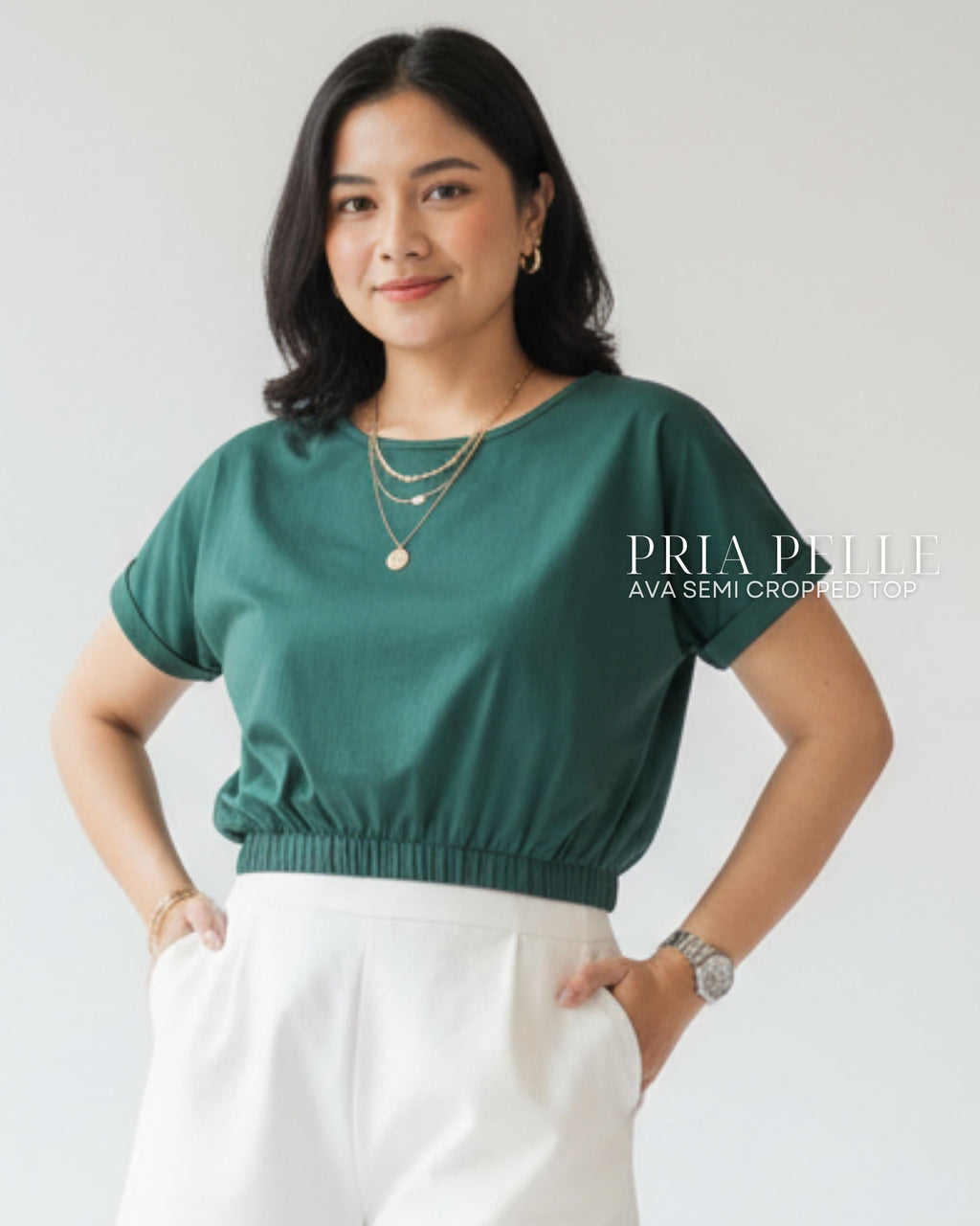 Pria Pelle Ava Semi Cropped Top - Twill Blend Sacramento Green