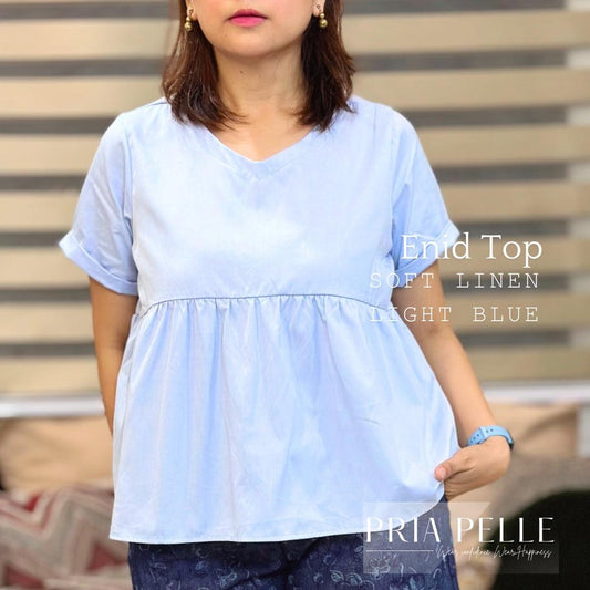 Pria Pelle Enid Elegant Top - Premium Soft Linen Women's Blouse in Light Blue (Non Stretch)