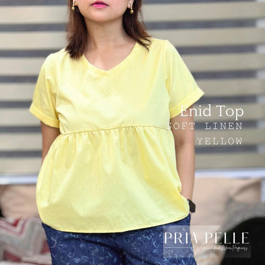 Pria Pelle Enid Elegant Top - Premium Soft Linen Women's Blouse in Yellow (Non Stretch)