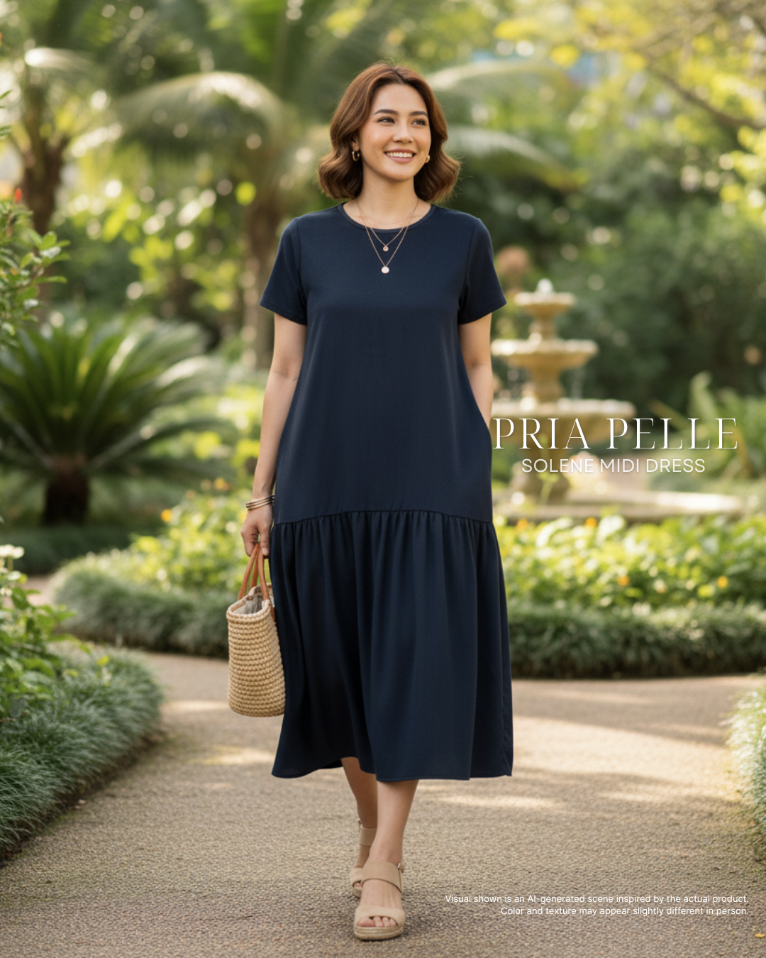 Pria Pelle Solene Short Sleeves Midi Dress - Baby Corduroy Charcoal - Non Stretch