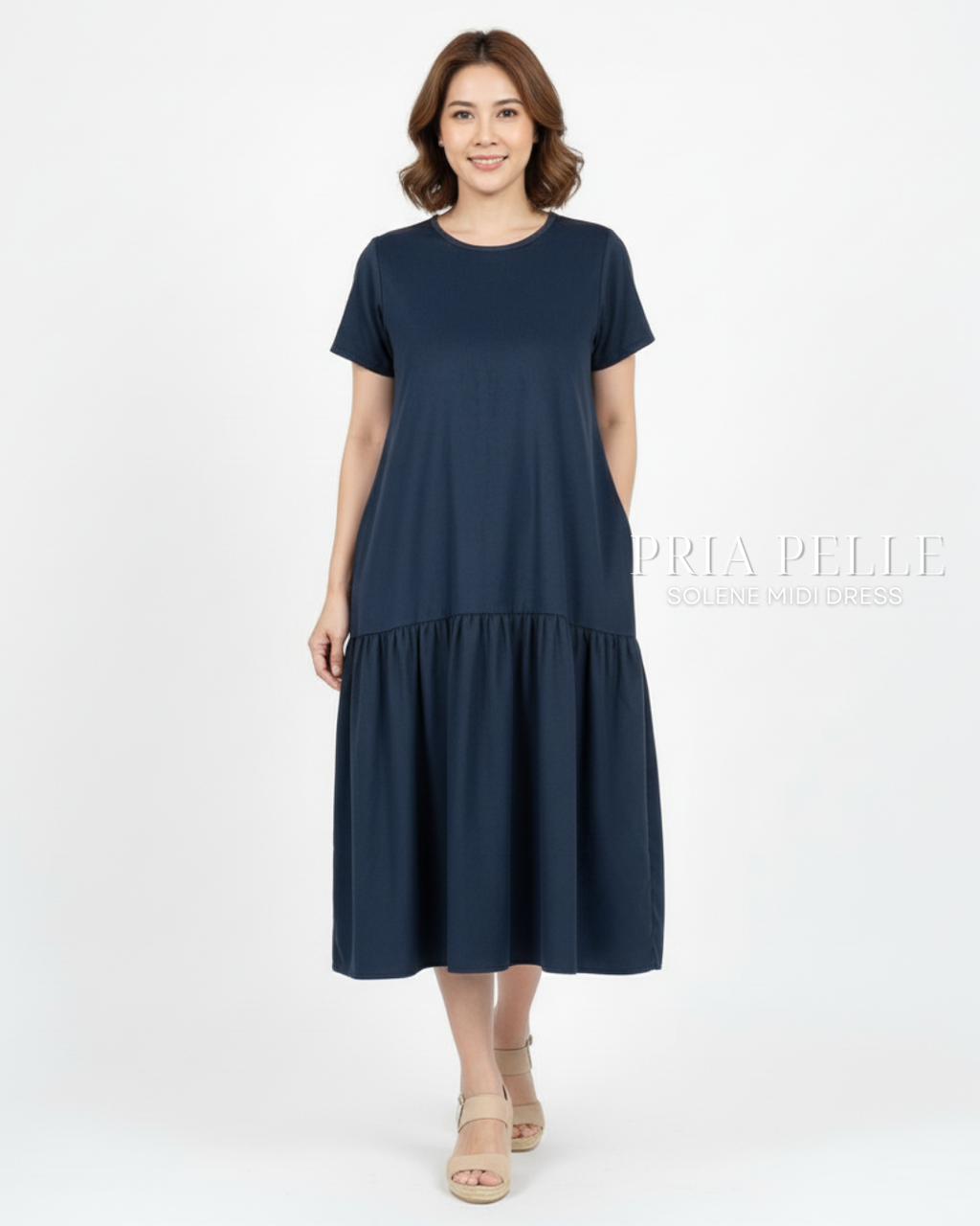 Pria Pelle Solene Short Sleeves Midi Dress - Baby Corduroy Charcoal - Non Stretch