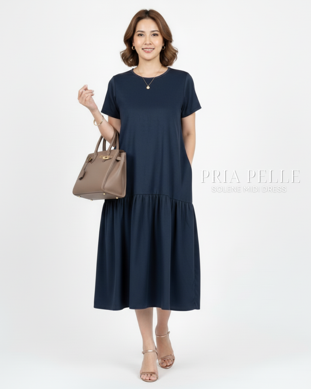 Pria Pelle Solene Short Sleeves Midi Dress - Baby Corduroy Charcoal - Non Stretch