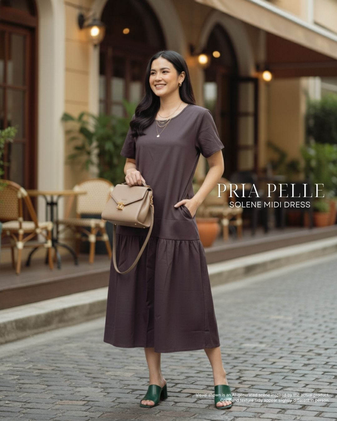 Pria Pelle Solene Short Sleeves Midi Dress - Cotton Blend Dark Plum