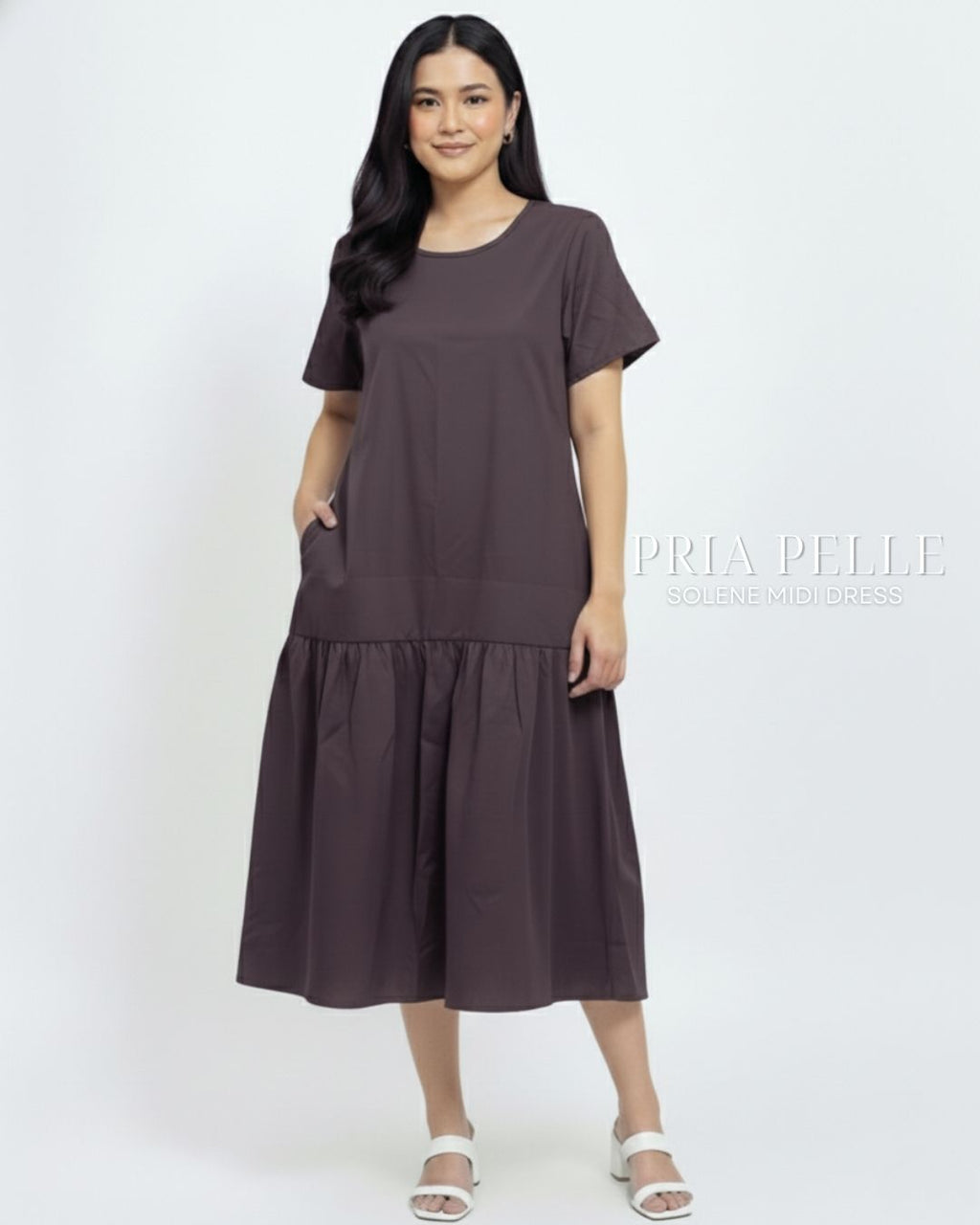 Pria Pelle Solene Short Sleeves Midi Dress - Cotton Blend Dark Plum