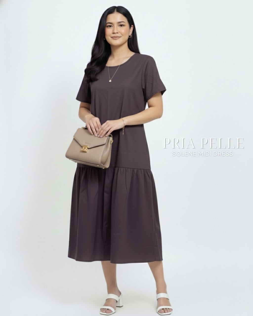 Pria Pelle Solene Short Sleeves Midi Dress - Cotton Blend Dark Plum