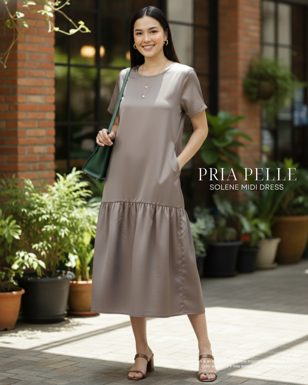 Pria Pelle Solene Short Sleeves Midi Dress - Cotton Satin Friar Gray