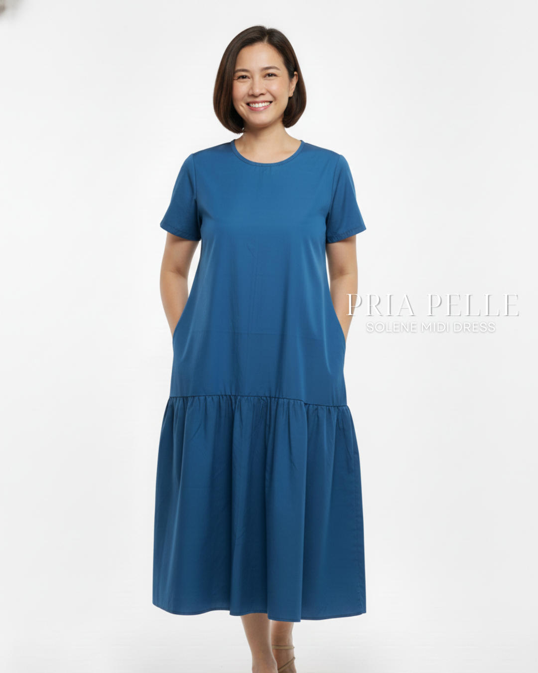 Pria Pelle Solene Short Sleeves Midi Dress - Cotton Blend Catalina Blue