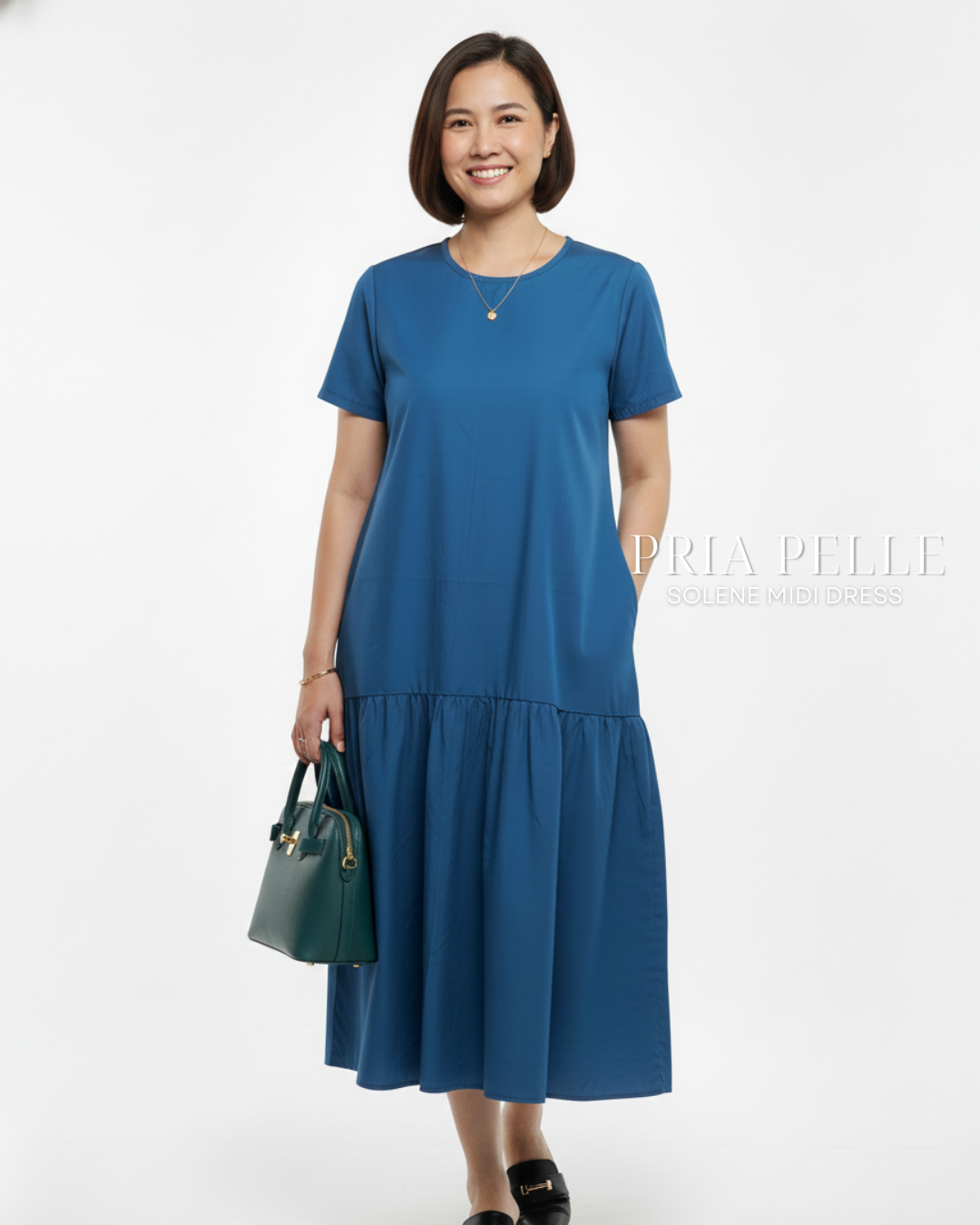 Pria Pelle Solene Short Sleeves Midi Dress - Cotton Blend Catalina Blue