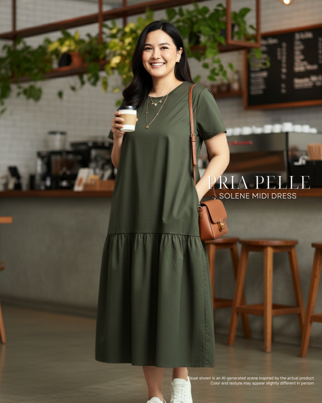 Pria Pelle Solene Short Sleeves Midi Dress - Cotton Blend Metal Green