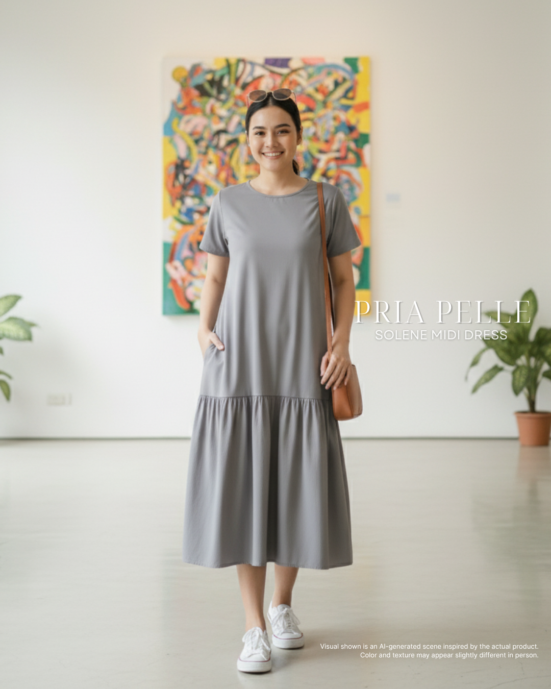 Pria Pelle Solene Short Sleeves Midi Dress - Cotton Blend Soft Steel Gray