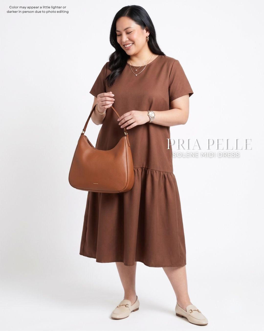 Pria Pelle Solene Short Sleeves Midi Dress - Poly Cotton Brown | Non Stretch
