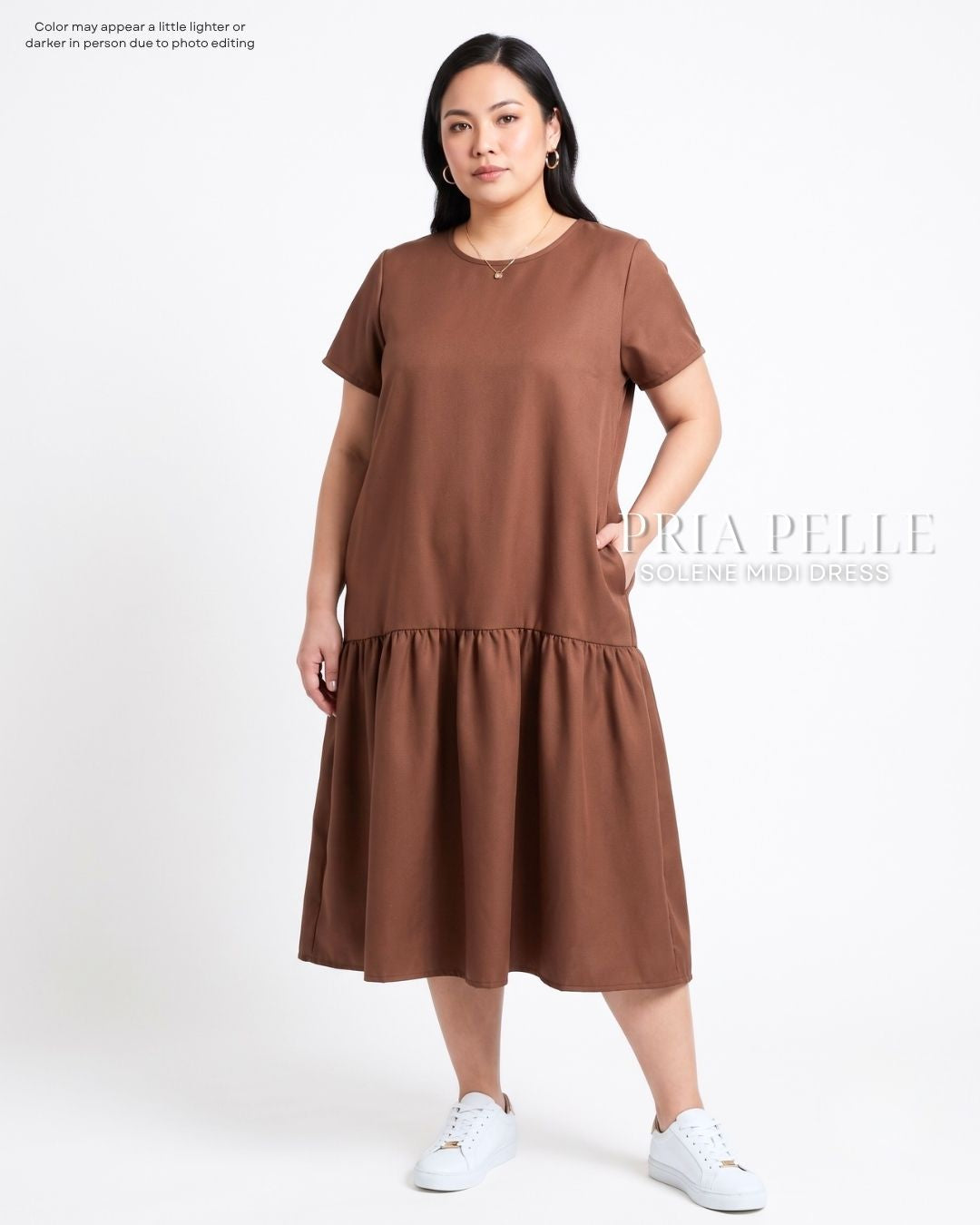 Pria Pelle Solene Short Sleeves Midi Dress - Poly Cotton Brown | Non Stretch