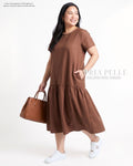 Pria Pelle Solene Short Sleeves Midi Dress - Poly Cotton Brown | Non Stretch