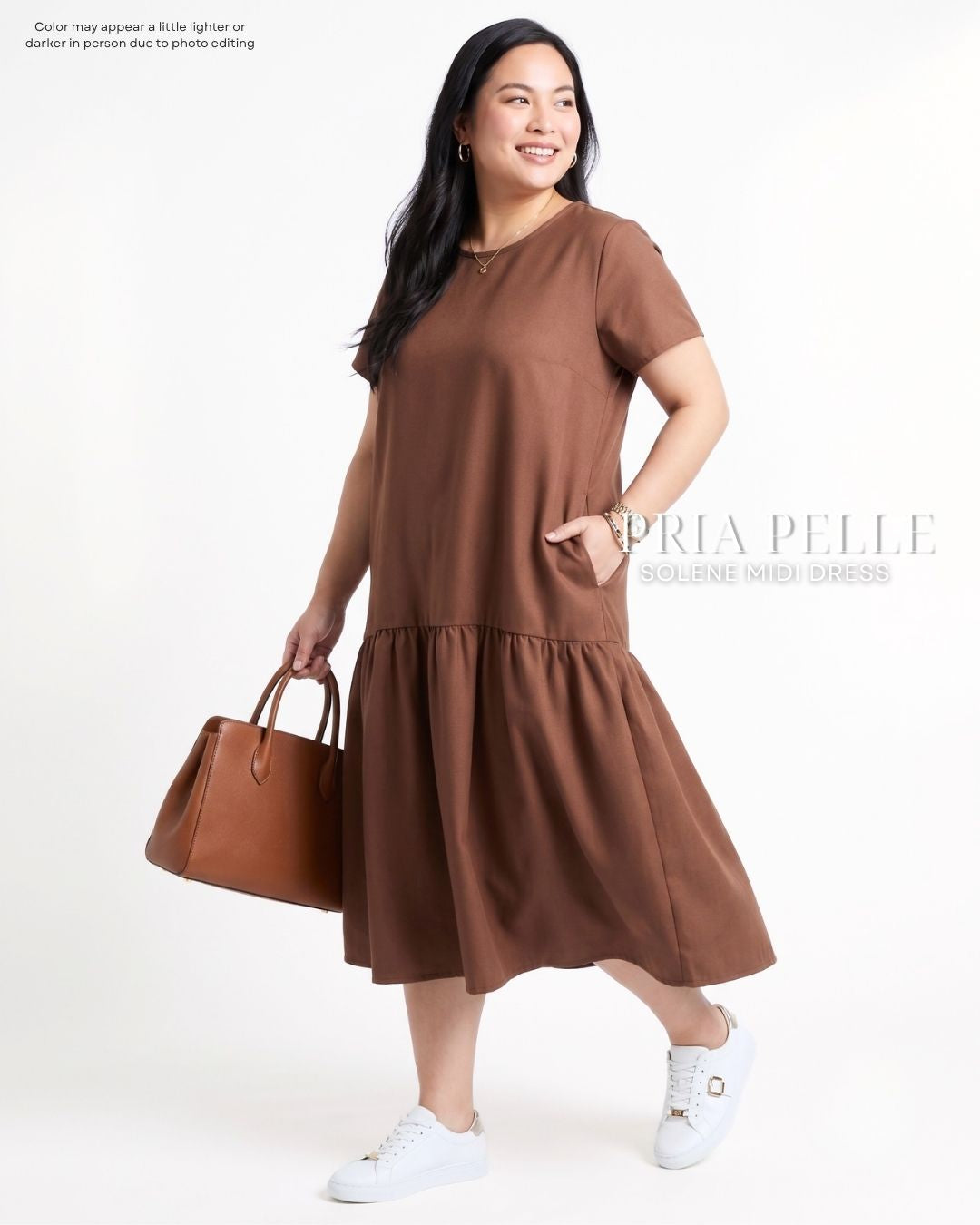 Pria Pelle Solene Short Sleeves Midi Dress - Poly Cotton Brown | Non Stretch