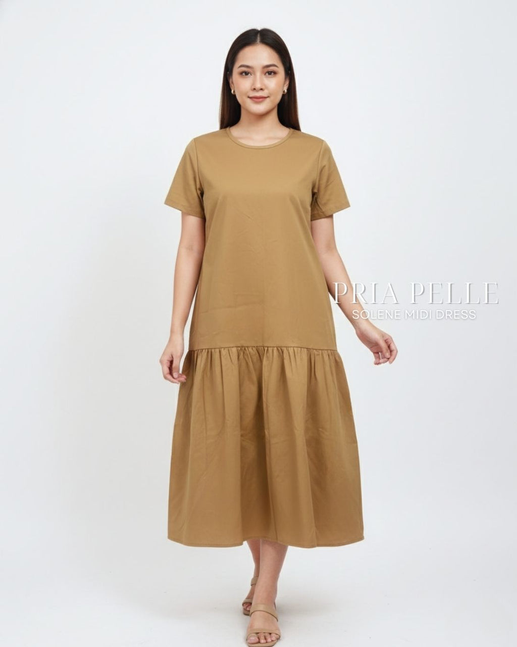 Pria Pelle Solene Short Sleeves Midi Dress - Cotton Blend Caramel