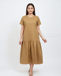 Pria Pelle Solene Short Sleeves Midi Dress - Cotton Blend Caramel