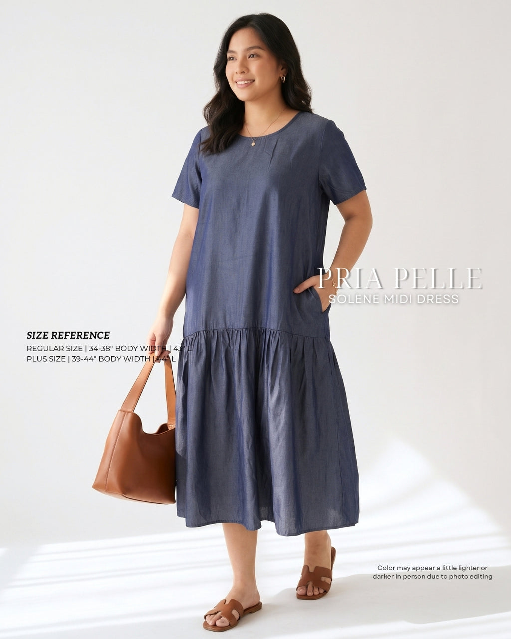 Pria Pelle Solene Short Sleeves Midi Dress - Soft Denim Midnight Blue - Non Stretch (SPECIAL PRICE)