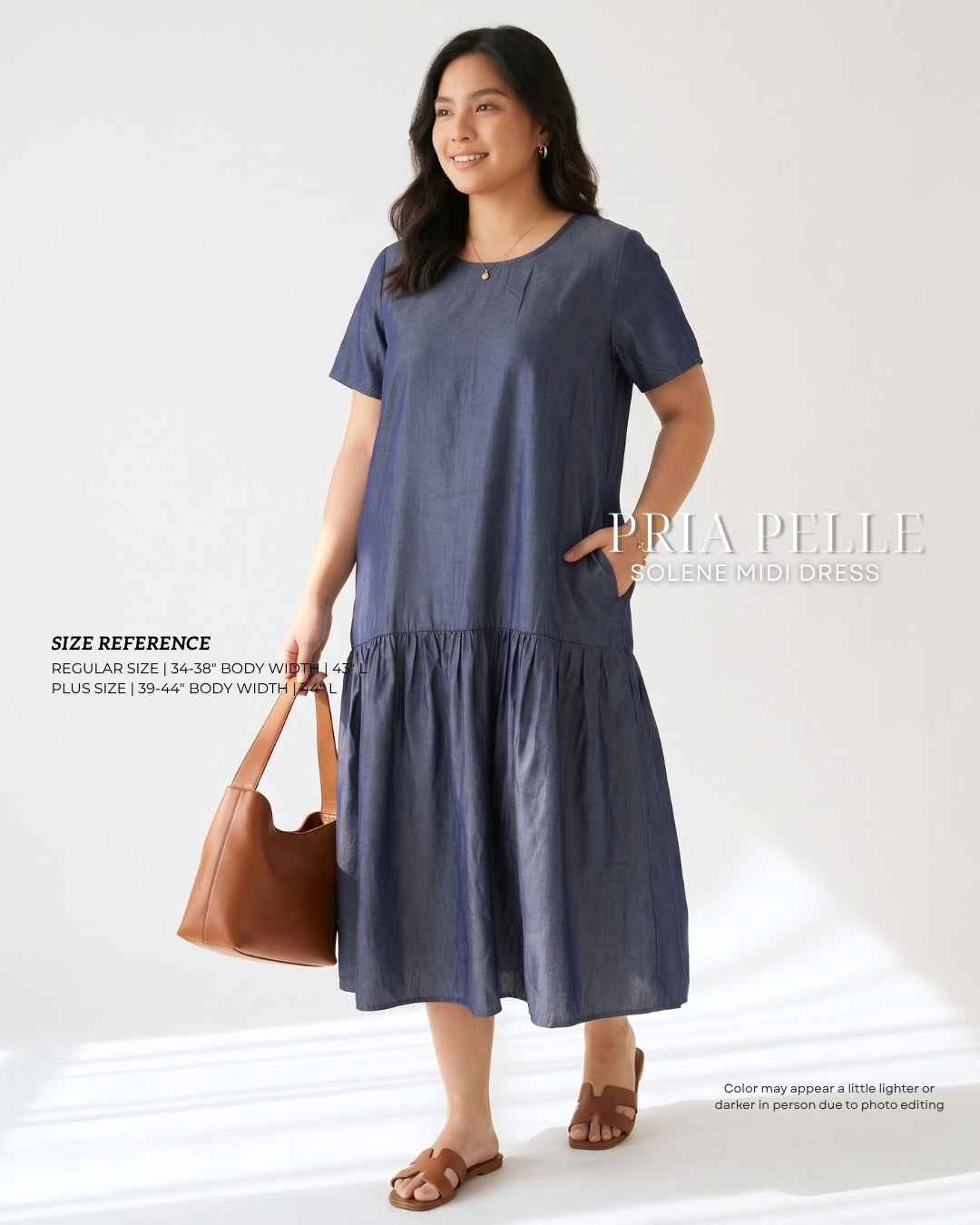 Pria Pelle Solene Short Sleeves Midi Dress - Soft Denim Midnight Blue - Non Stretch (SPECIAL PRICE)