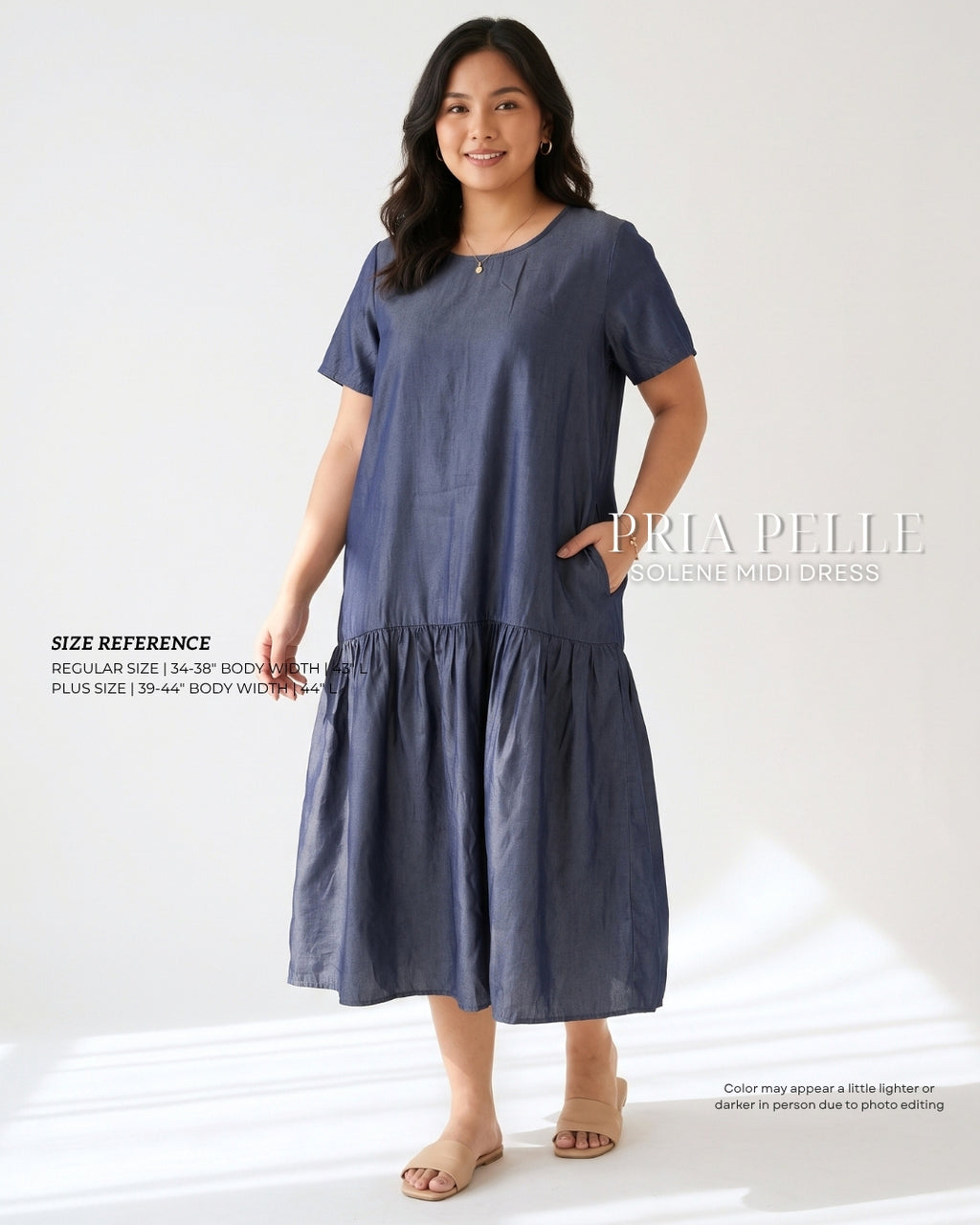 Pria Pelle Solene Short Sleeves Midi Dress - Soft Denim Midnight Blue - Non Stretch (SPECIAL PRICE)