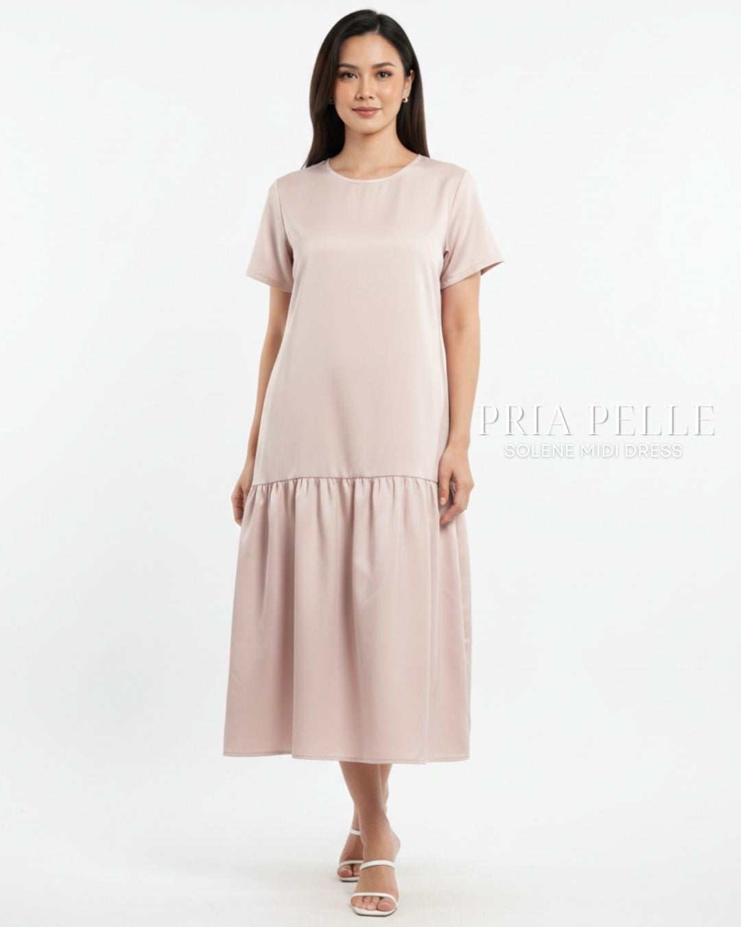 Pria Pelle Solene Short Sleeves Midi Dress - Cotton Blend Fair Pink