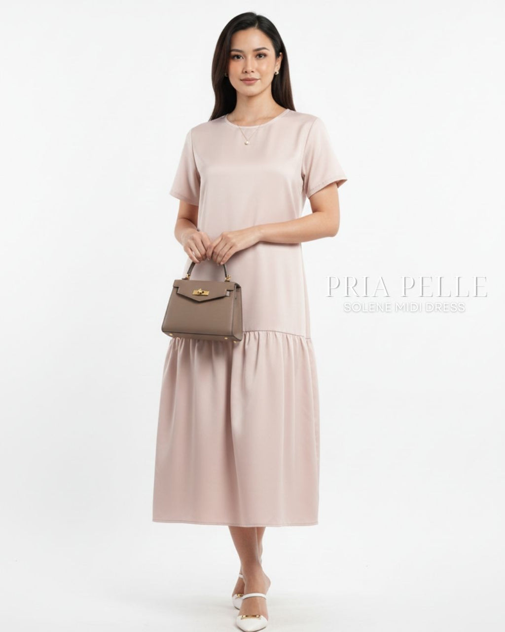 Pria Pelle Solene Short Sleeves Midi Dress - Cotton Blend Fair Pink