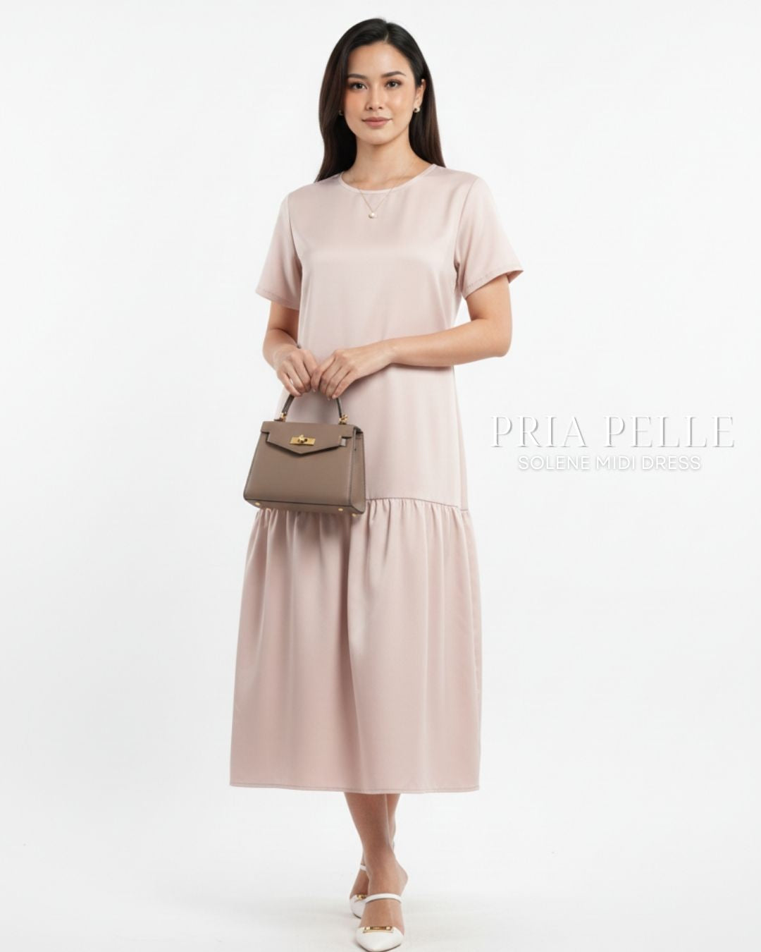 Pria Pelle Solene Short Sleeves Midi Dress - Cotton Blend Fair Pink