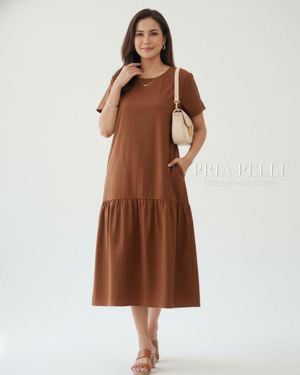 Pria Pelle Solene Short Sleeves Midi Dress - Cotton Blend Rust