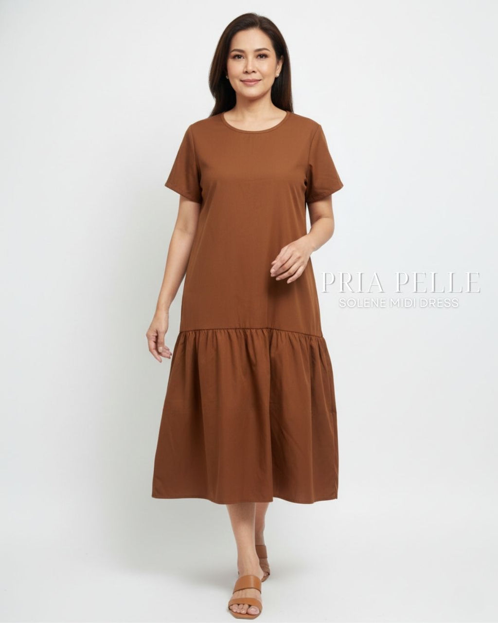 Pria Pelle Solene Short Sleeves Midi Dress - Cotton Blend Rust
