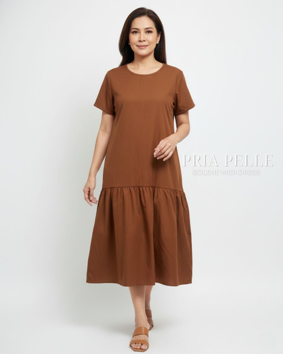 Pria Pelle Solene Short Sleeves Midi Dress - Cotton Blend Rust