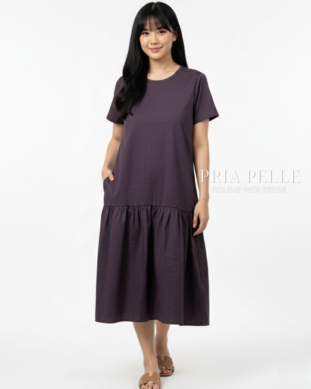 Pria Pelle Solene Short Sleeves Midi Dress - Cotton Blend Wine